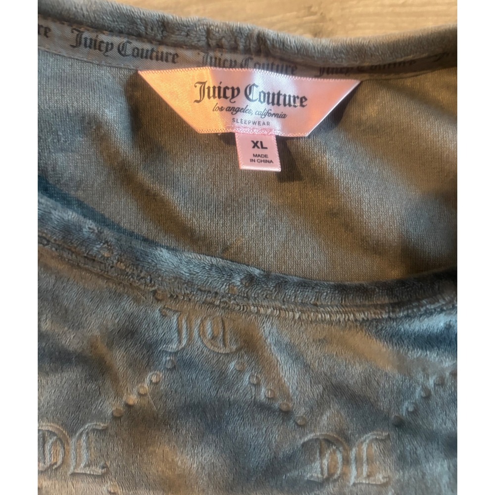 Juicy Couture Velour Pajama Set Gray Rhinestone Logo Monogram XL Sleepwear - Picture 3 of 11